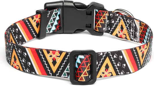 Mercano Adjustable Dog Collar - Special Design Patterns, Soft Nylon Comfortable Durable Pet Collar for Small Medium Large Dogs (S, Ethnic Gold)