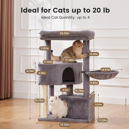 Gardner Pet 41" Tall Cat Tree for Medium-Large Cats, Heavy Duty Cat Tower with 2.8in Posts & Washable Top Perches, Space-Saving Cat Furniture for Apartments, Easy to Assembly