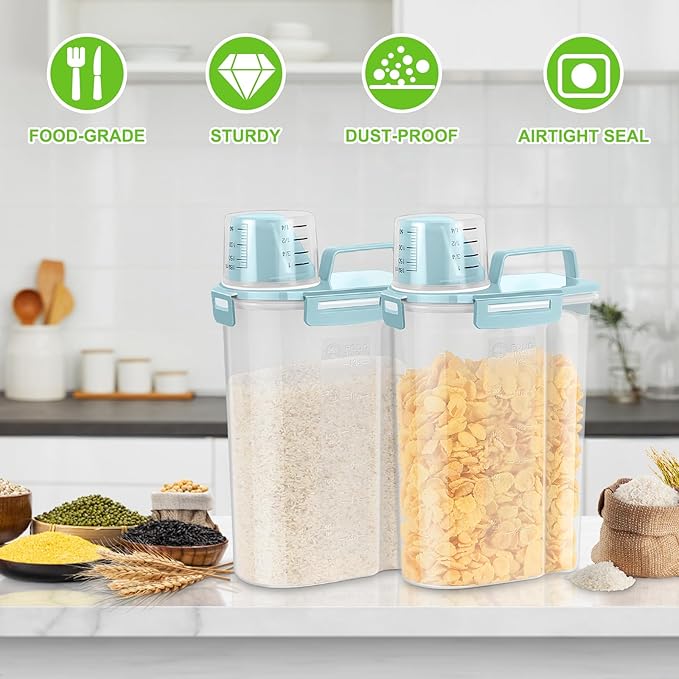 TBMax Rice Storage Container - 5 Lbs Flour Container Cereal Dispenser with Measuring Cup, Airtight Dry Food Container Bin for Kitchen Pantry Storage Organization