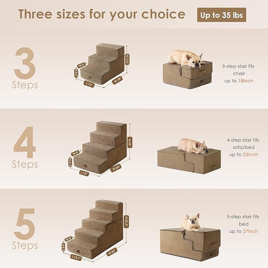 EHEYCIGA Dog Stairs for Bed 18" H, 4-Step Dog Steps for High Bed, Pet Steps for Small Dogs and Cats, Non-Slip Balanced Pet Ramp Indoor, Camel