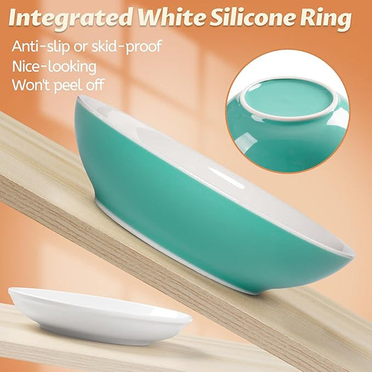 Cat Bowls, Ceramic Cat Food Bowl Set with White Silicone Ring for Non Slip, Cute Cats Dishes or Plates for Feeding Indoor Cats, Kitten, Small Dogs (Multicolored 4 Pack-Cute Pet, 5.5 Inches)