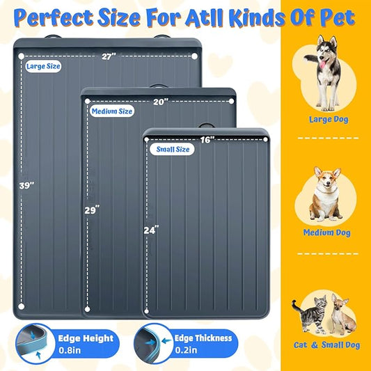 Dog Feeding Mat - 39''x27'' Large Silicone Pet Food Mats with Residue Collection Pocket and High Edges, Floors Waterproof Dog Cat Bowl Mat Prevent Water Food Spills, Dark Grey