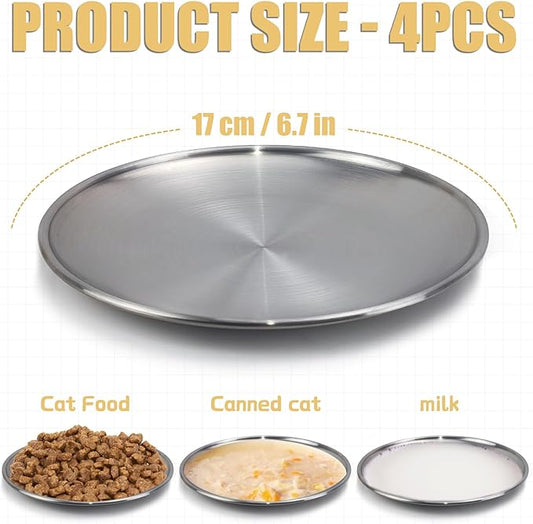 4 Pcs 304 Stainless Steel Cat Bowls - 6.7 Inch Metal Wide Shallow Bowls, Whisker Friendly, Indoor Cats & Kittens