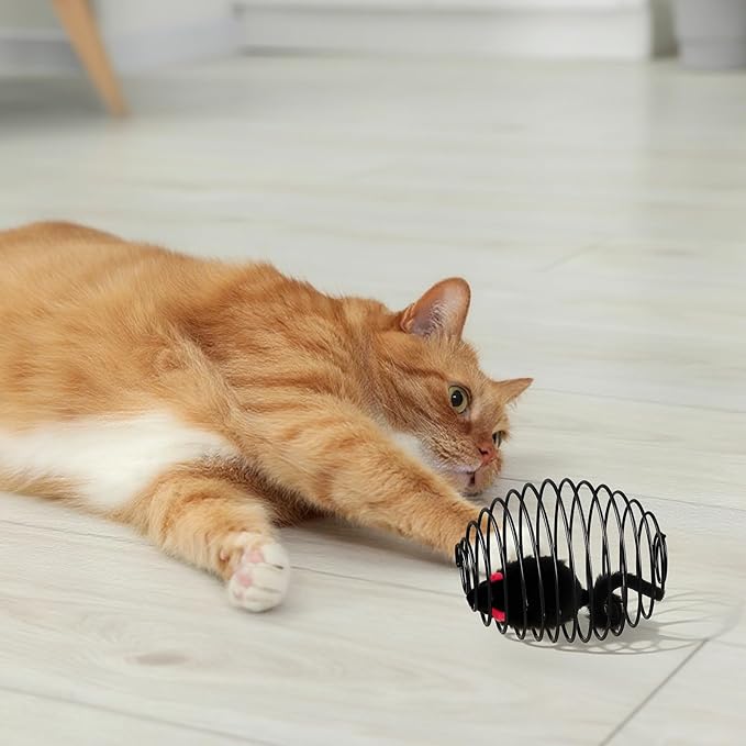 Jecery 5 Pcs Cat Spring Balls Stretchable Springs Toys Rolling Balls Colorful Playful Coils Interactive Spring Action Toy Caged Rats for Kitten Cat Pet Supplies Indoor (Mouse,Black)
