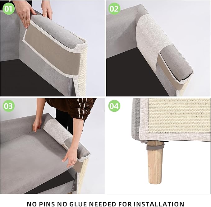 Cat Scratch Sofa Protector,23.6inch L*19.6inch W Cat Scratch Furniture Protector Pad, Couch Arm Sheild with Natural Sisal for Protecting Couch Sofa Chair Furniture(Beige/Left Handed)