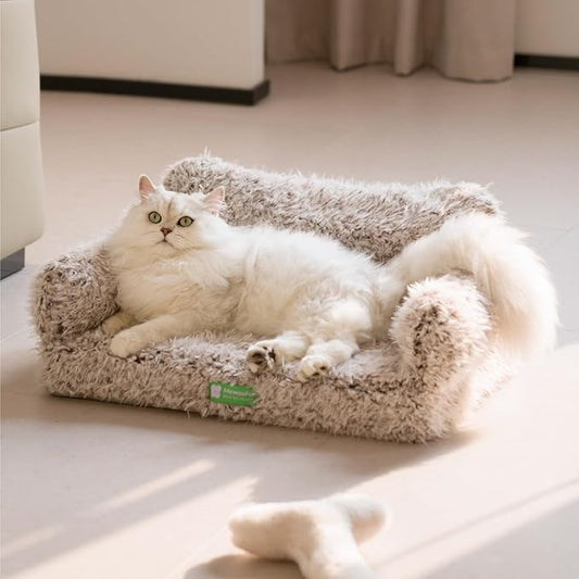 MEWOOFUN Cat Bed for Indoor Cats Dog Bed Medium Small Dog Bed Cat Sofa Cat Dog Couch Orthopedic, Egg- Foam Pet Bed with Removable Washable Cover and Non-Slip Bottom(Medium, Brown)