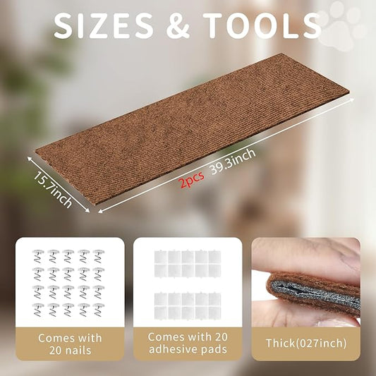 Cat Scratch Furniture Protector, 2PCS 39.4"x15.8" Self-Adhesivet Scratch Mats Deterrent for Furniture, DIY Climbing Cat Scratcher Couch Protector from Cat Claws (Brown)