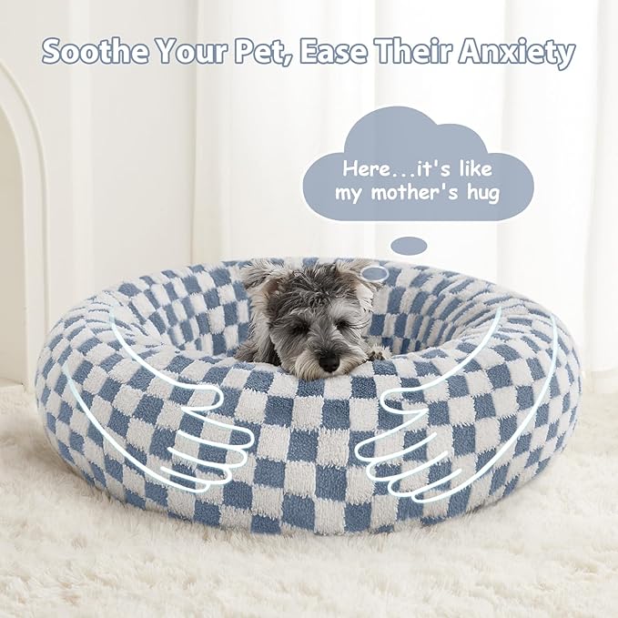 BFPETHOME Donut Dog Bed Medium Size Dogs, Cute Medium Dog Bed for Puppy and Kitten, Round Calming Pet Beds with Non-Slip Bottom, Machine Washable,27inch, Blue