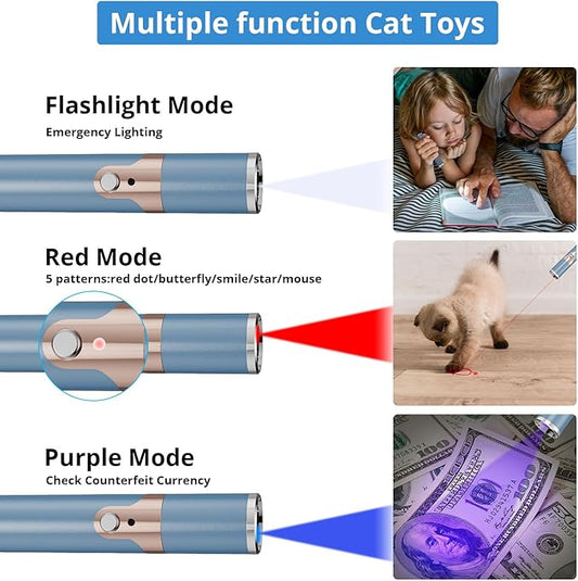 2 Pieces Cat Toy, USB Rechargeable, Long Range 5 Modes, Interactive Kitten Dog Cat Mouse Toy for Indoor (Sky Blue