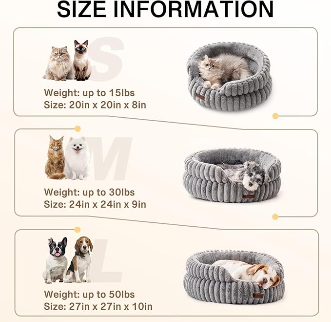 MEWOOFUN Cat Beds for Indoor Cats, Washable Dog Bed for Small Dogs, Round Pet Bed for Puppy and Kitten with Anti-Slip Bottom (Grey, 20"x20"x8")