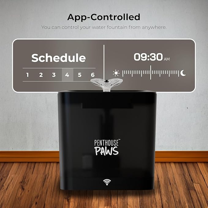 Smart WiFi Cat Water Fountain, App-Controlled Pet Drinking Dispenser 2.2L Tank, Ultra Quiet Automatic Indoor Fountain with 5-Stage Filtration & No-Whisker-Fatigue Bowl for Cats & Dogs