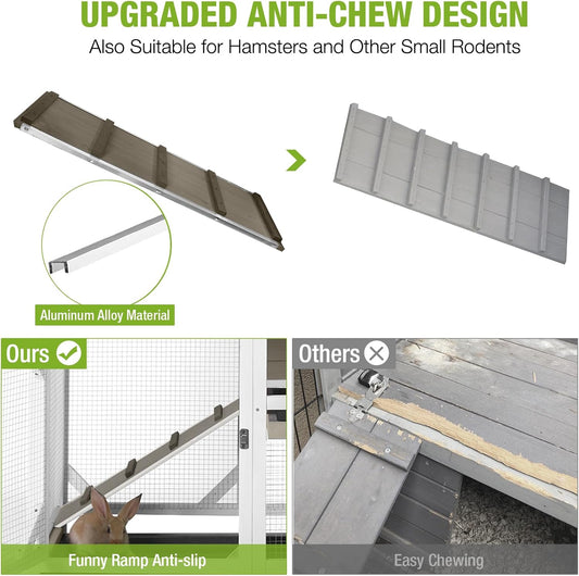 GUTINNEEN 2-Story Rabbit Hutch with Chew-Proof Ramp & Pull-Out Trays - Indoor/Outdoor 39.3" Wooden Rabbit Cage on Wheels for Rabbits, Guinea Pigs (Light Brown)