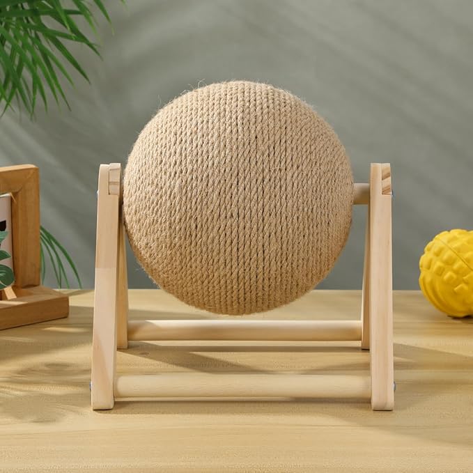 Sisal Rope Cat Scratching Ball - Cats Scratching Toy Kitten Interactive Wood Scratcher Pet Supplies - Brown Pet Scratcher Board Toys for Indoor Outdoor Multi-Occasion Use, 8.7x7.1x6.3in