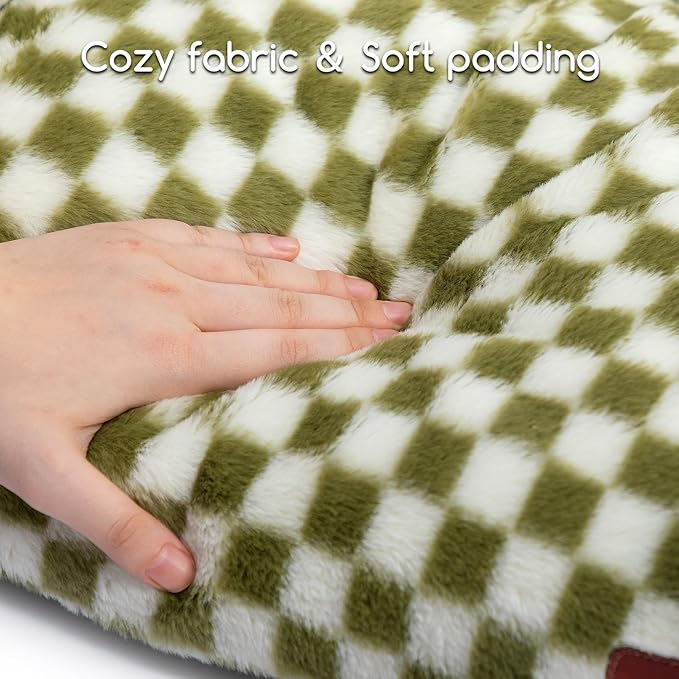 Hollypet Fluffy Plush Dog Cat Pet Couch Soft Calming Sofa Bed for Medium Small Cats and Dogs, Green and White