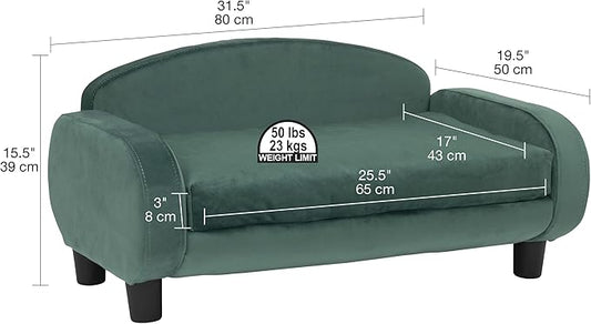 Paws & Purrs Cat Sofa Bed, Pet Couch for Indoor Cats Elevated Cat Beds with Removable Washable Mattress Cover for Kitten, Puppy or Small Animal- 31.5" Wide, Teal