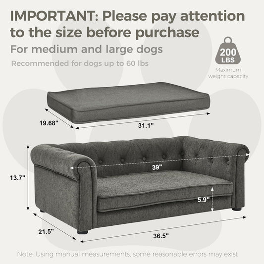 Dog Sofa Couch for Medium Dogs, 31" Memory Foam Dog Couch with Washable Fabric, Removable Cushion, Sofa Bed for Medium Dogs, Grey