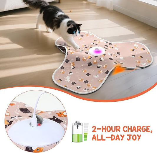 Interactive Cat Toys for Indoor Cats Adult with Feather Tail Switchable Mouse Sounds, Kitten Enrichment Toys for Hunting Self Play, Automatic Rechargeable Quiet Game to Bored (Pink)
