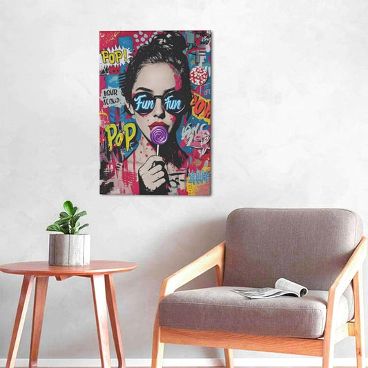 Fashion Women Wall Art Glam Modern Artwork for Girls Banksy Street Graffiti Pop Art Canvas Pictures Painting Print Framed Decorations Gifts for Bedroom Living Room Office 16"x24"