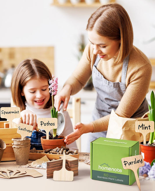 Homenote Bamboo Plant Labels 60Pcs Plant Tags for Seedlings T-Type Tags for Plants Outdoor Garden Markers Vegetable SeedlingοΌ2.36 * 4β