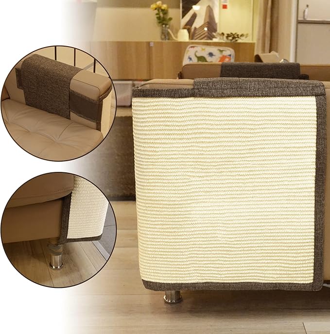 Oroonoko Cat Scratch Furniture Protector with Natural Sisal for Protecting Couch Sofa Chair Furniture 23.6''*19.7'' (Brown, Left Handed)