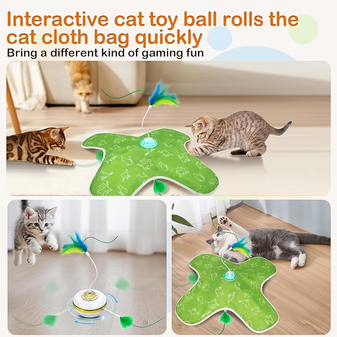 Interactive cat Toys, Indoor cat Hide-and-Seek Toys, Hidden Feather Non-Flipping Doll Cover Design, Cat Toys for Bored Indoor Adult Cats