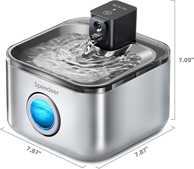 Wireless Cat Water Fountain Stainless Steel, 135oz/4L Pet Fountain Battery Operated, Cordless Running Water Dispenser for Cats & Dogs with Motion Sensor, Ultra Quiet, Multi-Filtration