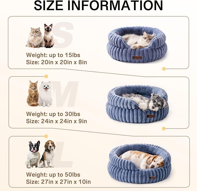 MEWOOFUN Dog Bed for Medium Dogs, Washable Large Cat Beds for Indoor Cats, Donut Pet Bed for Dogs and Cats with Anti-Slip Bottom (Blue, 27"x27"x10")