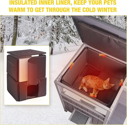 Aivituvin Outdoor Cat House,2-Levels Feral Cat Shelter Insulated for Winter,Large Size Cat Enclosure for Multiple Cats