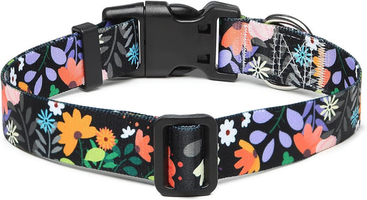Mercano Adjustable Dog Collar - Special Design Patterns, Soft Nylon Comfortable Durable Pet Collar for Small Medium Large Dogs (L, Floral Orange)