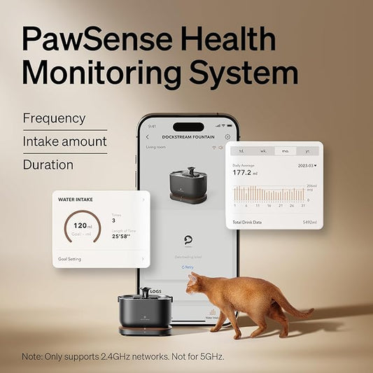Bundle of PETLIBRO App Monitoring Cat Water Fountain with Wireless Pump, 2.5L/84oz Dockstream Pet Water Fountain for Cats Inside + 4 Packs Replacement Filters