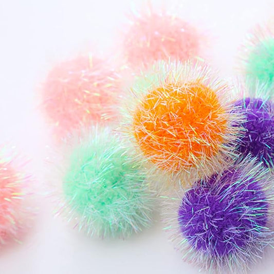 Cat Pom Pom Sparkle Fuzzy Balls 2 Inches Interactive Cat Toy Assorted Color 12 Pack