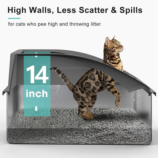 Stainless Steel Litter Box | XL Enclosed Cat Litter Boxes with Lid for Big Cats | High Sided, Anti-Urine Leakage | Non-Stick Bottom & Includes Litter Mat & Metal Scoop (Dark Gray, XX-Large)