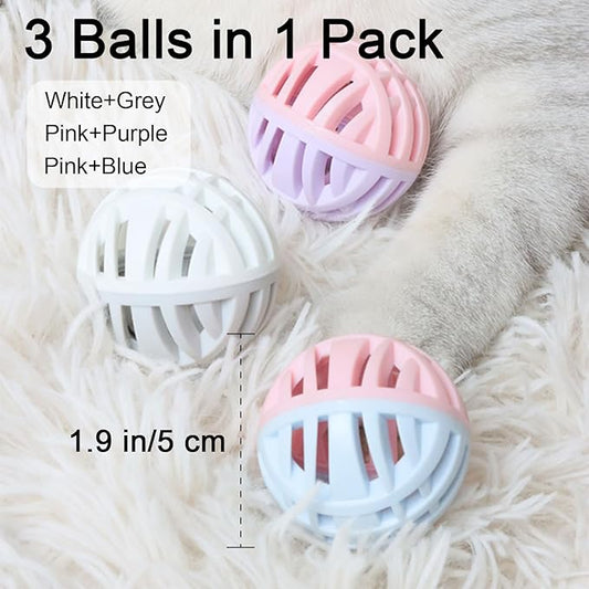 Rubber Cat Toy Balls with Inside Bell, Soft TPR Interactive Cat Ball Toys for Puppy Dogs and Kittens, Colorful Hollow Teeth Grinding Ball Interactive Sound Toy for Indoor Cats, 3 Pcs