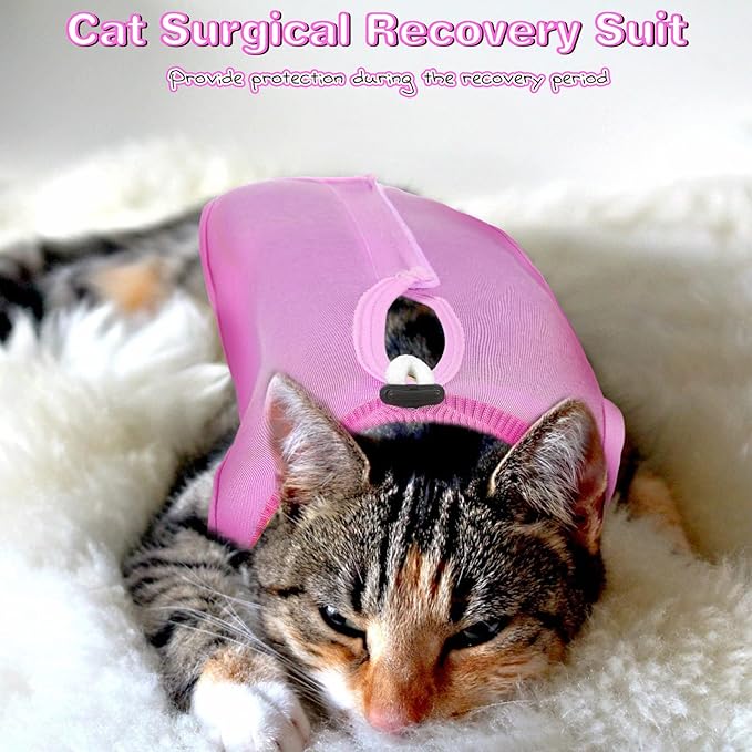 Nuanchu 3 Pieces Cat Recovery Suit Kitten Recovery Suit E-Collar Alternative for Cats and Dogs Abdominal Skin Anti Licking Pajama Clothes Sets(Simple Pattern,Small)