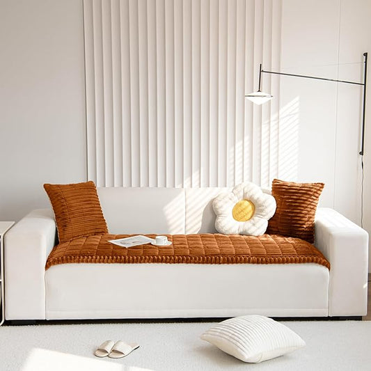 Faux Fur Plush Dog Couch Cover 3D Stripe Fuzzy Sofa Cover Non-Slip Fluffy Dog Bed Cover Pet Blanket Sofa Couch Furniture Protector for Puppy Large Dog Cat (Brown,28"x70")