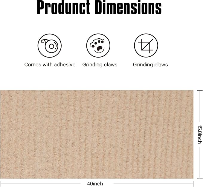 Cat Scratching Mat,Cat Scratch Furniture Protector, Trimmable Self-Adhesive Couch Protector,Carpet Replacement for Tree Shelves, Sofa and Scratching Post(40"x15.8",Khaki)