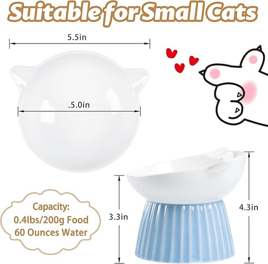 Ceramic Raised Cat Bowl,Tilted Raised Bowl Anti Vomit for Indoor Cats Whisker Friendly Pet Feeder for Cats Puppies, Microwave and Dishwasher Safe (Pink)