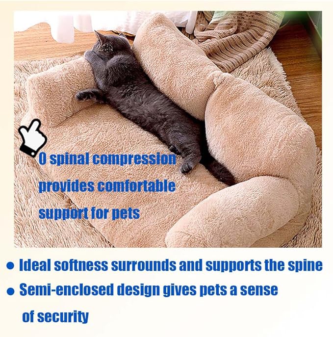 Plush Pet Sofa, Cat Couch Bed for Small Animal Multiple Color Options with Removable and Machine Washable for Indoor (Beige, Large)