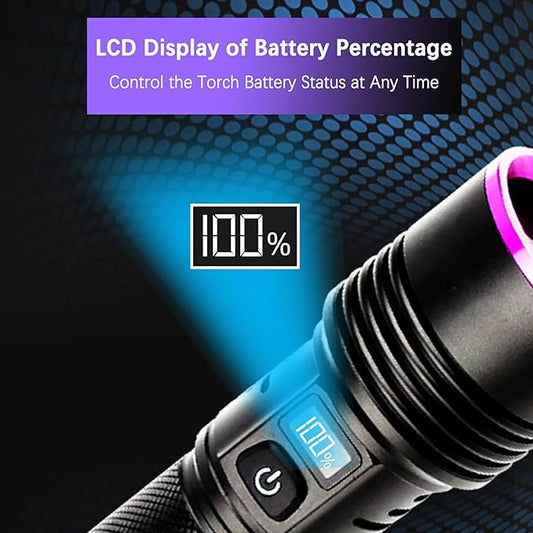 UV Flashlight 30W, 7000 mAh High Power 365nm UV Light, 4-Core LED USB Rechargeable Black Light Flashlight for Dog, Cat Urine, Dry Stains, AC Leak, Uranium Glass, Bed Bug