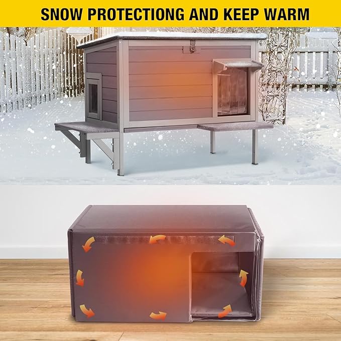 Aivituvin Cat House with Insulated Liner, Large Heated Feral Cats Shelter, Weatherproof Cat Condos for Outdoor Indoor Cats