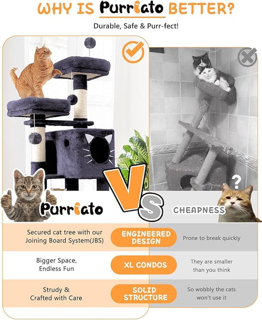 66in Multi-Level Large Cat Tree Tower for Indoor Cat/Kitties, Mordern Cat Tower with Sisal Scratching Posts, Condos and Hammock, Perches, Ramp for Climbing Heavy Duty