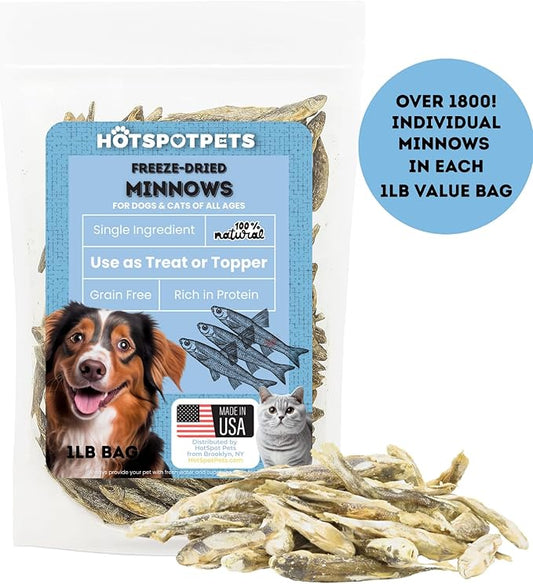 hotspot pets Freeze Dried Minnows Treats for Cats & Dogs (1 Pound Bag Over 1800 PCS!) (Made in USA) All Natural, High Protein, Rich in Omega-3s, Grain-Free,Perfect for Training, Topper or Snack