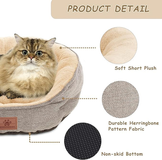 Cat Beds for Indoor Cats,Kitten Bed,Dog Bed for Extra Small Dogs Breeds,Puppy Kennel Bed, Comfy Durable Pet Sleeping Bed, Washable Roun Cat Bed & Non-Slip Bottom, Size 19"L x 16"W x 6.5"Th