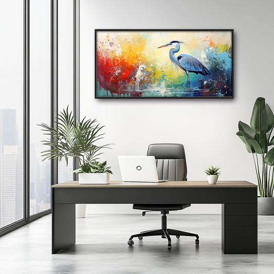 Extra Large Framed Abstract Heron Wall Art,Oversized Colorful Graffiti Heron Wall Decor Pictures for Living Room,Canvas Print Painting Modern Artwork Bedroom Office Bathroom Home Decor 60L x 30W