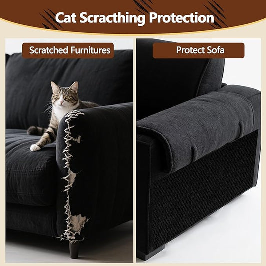 Cat Scratch Furniture Protector, 78.7"x15.8" Self Adhesive Cat Scratch Mat Pad,Cut to Fit DIY Replacement Carpet for Tree,Wall,Bed,Door, Couch Protector (Black)