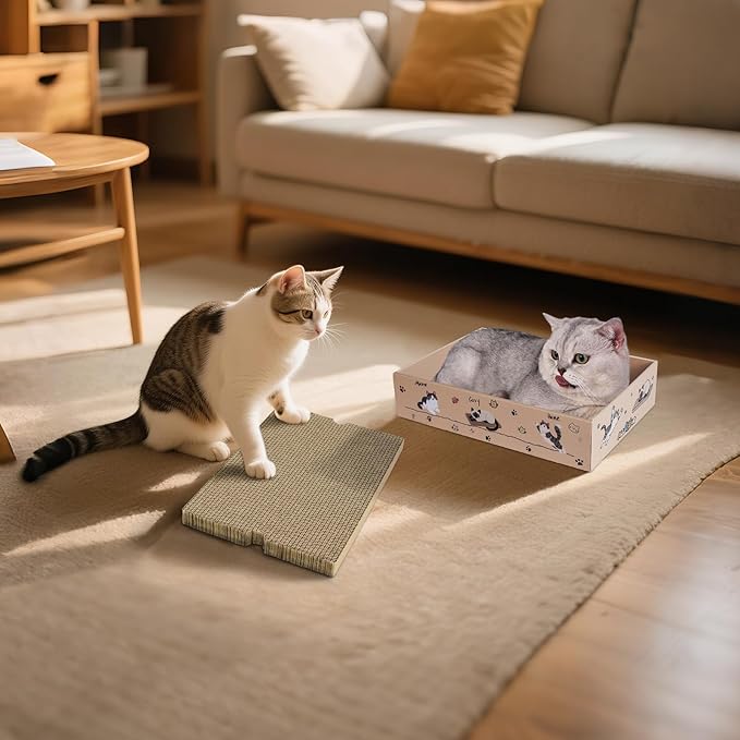Cat Scratcher Pad with Box 3-Pack/5-Pack, Large & Medium Size – Reversible Corrugated Cardboard with Catnip: Durable Scratching Pads for Kittens & Adult Cats