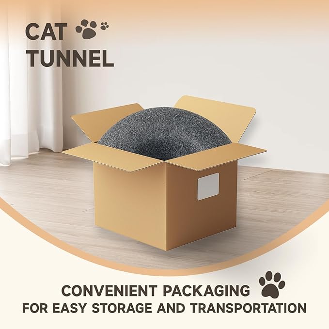 iCAGY Large Cat Tunnel Bed Toys for Indoor Cats (Light Grey, 24")