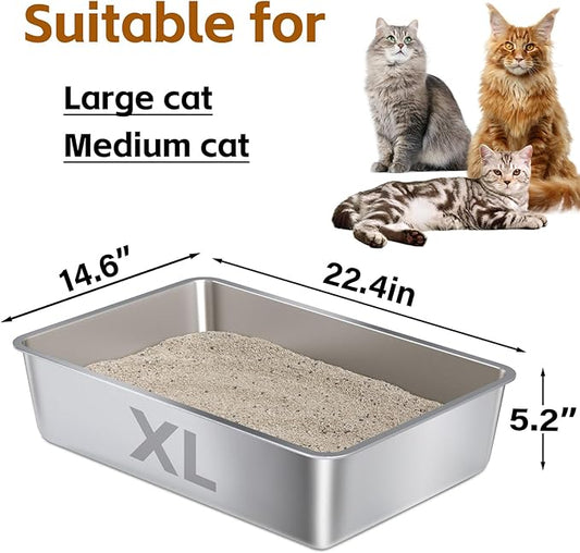 Stainless Steel Litter Box XLarge,XL Metal Cat Litter Box,Cat LitterBox Easy to Clean,Stainless Steel LitterBox for Large/Medium Cats,No Stick No Smell