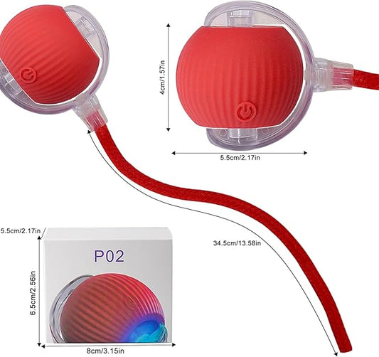 Interactive Cat Dog Toy Ball: Indoor Small Automatic Moving Smart Rolling Fun Pet Game with Led Light and String Tail for Motion Activated, Cute Kitten Puppy Present, Exercise Wheel Supplies (Red)