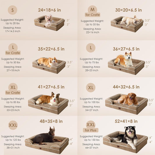 EHEYCIGA Orthopedic Dog Beds for Extra Large Dogs, Waterproof Memory Foam XXL Dog Bed with Sides, Non-Slip Bottom and Egg-Crate Foam Big Pet Couch Bed with Washable Removable Cover, Camel